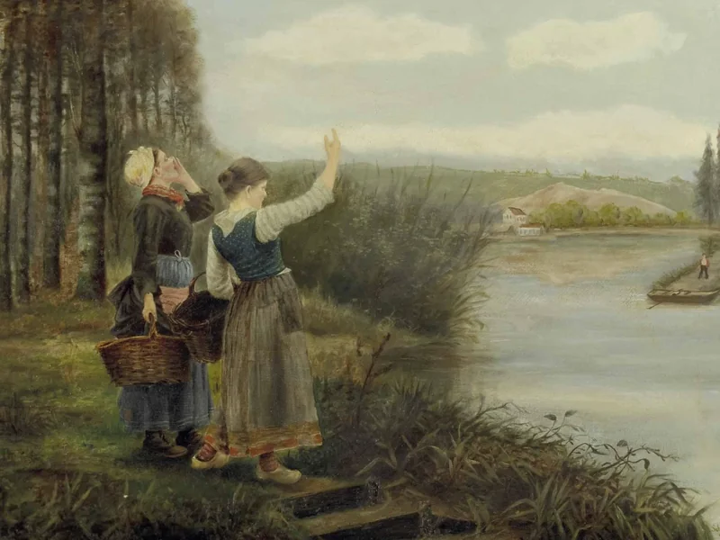 1854-Alex Schöngrün - Due donne stanno chiamando il traghettatore